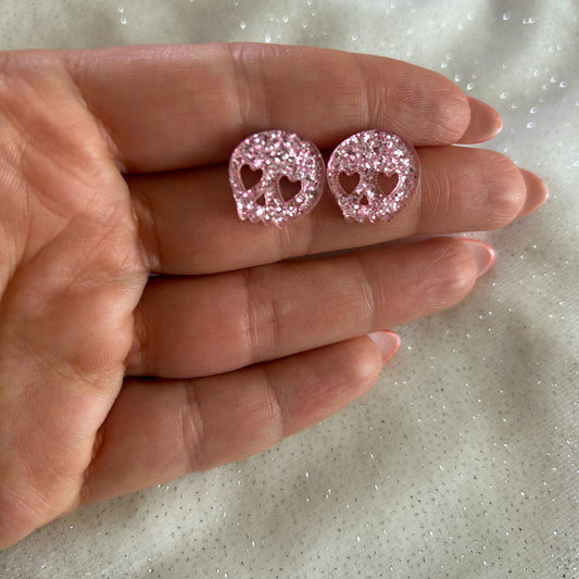 Pink Skull Glitter Studs